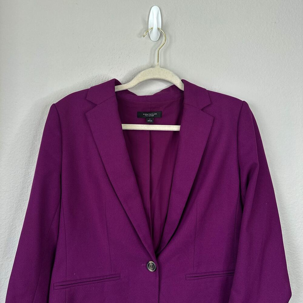 ANN TAYLOR Hutton Blazer Twill Pulsar Purple Size 4 Notched Collar Office Jacket - Picture 5 of 9